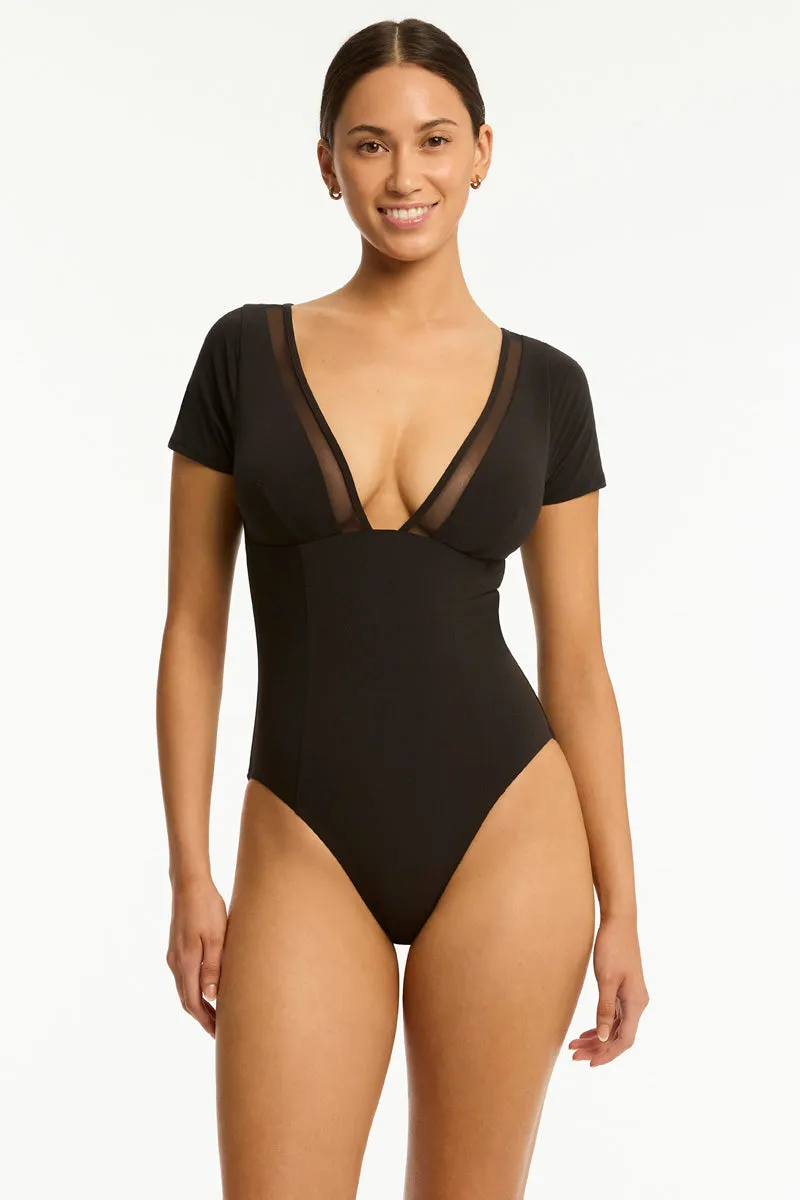 Sea Level Eclipse Short Sleeved Plunge One Piece