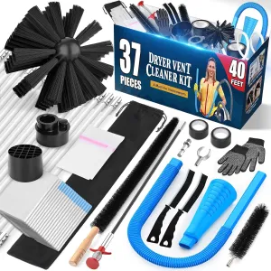 Sealegend 37-Piece 40-Feet Dryer Vent Cleaner Kit, Dryer Cleaning Tools, Omnidirectional Dryer Lint Vacuum Attachment, Dryer Vent Brush, Universal Vacuum & Dryer Adapters (Blue)