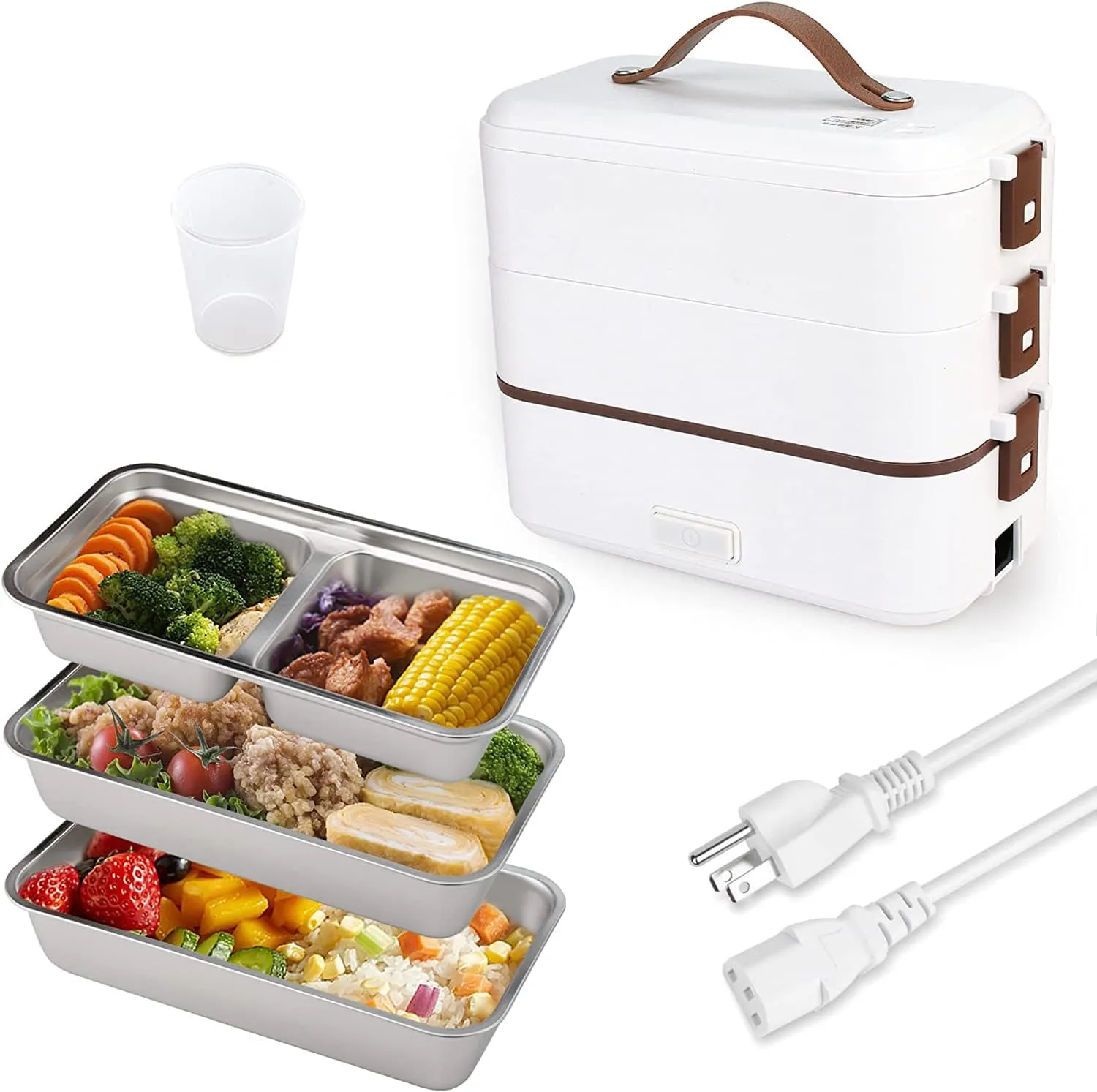 Self Cooking Electric Lunch Box, Portable Food Warmer for On-the-Go, 3 Layers 800ML Slow Cooker Heated Lunch Box for Home Office Travel Cook Food (ONLY THE WALL PLUG)