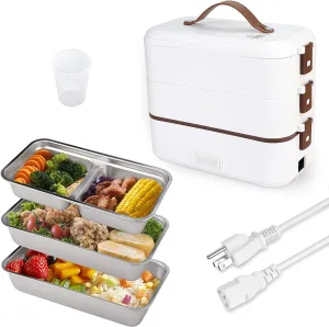 Self Cooking Electric Lunch Box, Portable Food Warmer for On-the-Go, 3 Layers 800ML Slow Cooker Heated Lunch Box for Home Office Travel Cook Food (ONLY THE WALL PLUG)
