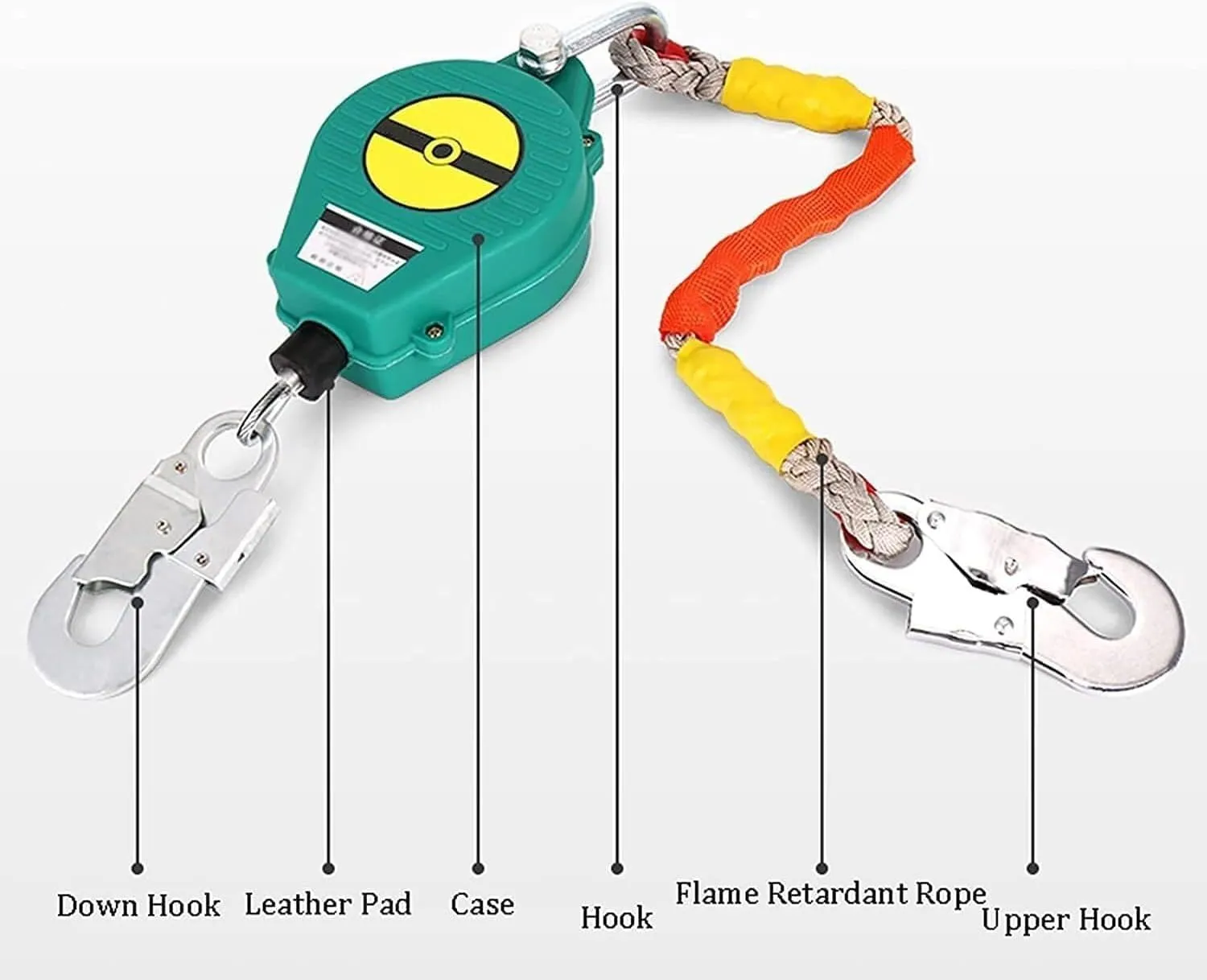 Self-Retracting Rope Lifeline Fall Arrest Block, 10m Inertia Reel Safety Lanyard, Shock Absorbing High-Altitude Fall Protection for Roofing & Construction