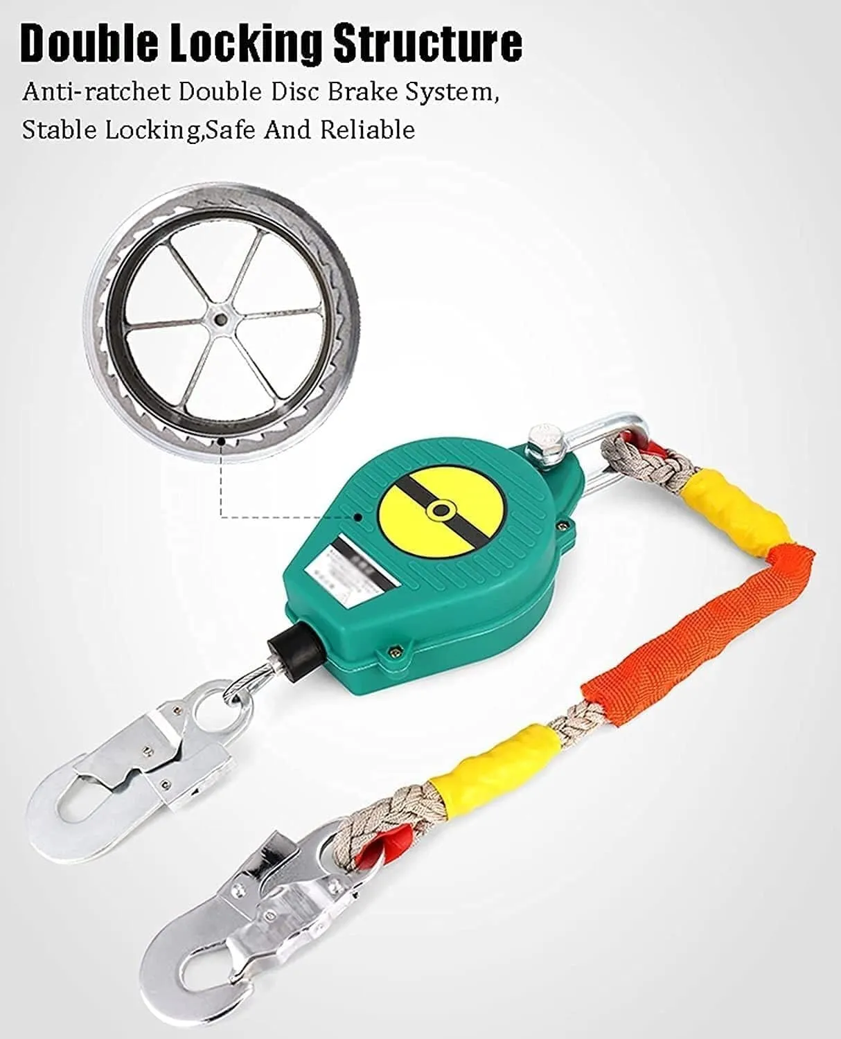 Self-Retracting Rope Lifeline Fall Arrest Block, 10m Inertia Reel Safety Lanyard, Shock Absorbing High-Altitude Fall Protection for Roofing & Construction