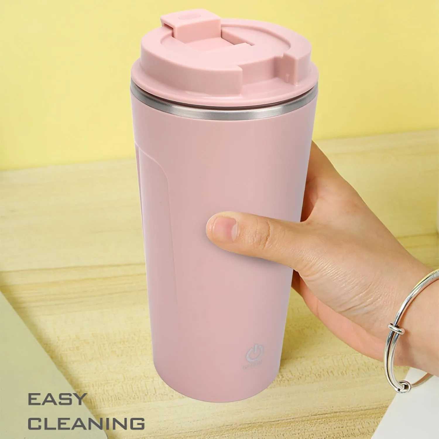 Self Stirring Coffee Mug, Rechargeable Stainless Steel Auto Mixing Cup with Lid, 400ml IP6 Waterproof Coffee Stirring Cup, Rechargeable Self Mixing Cup for Office Car Home Use, Pink