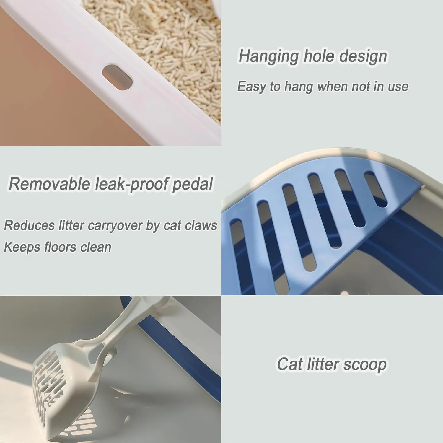 Senior Cat Litter Boxes, Collapsible Open Low Entry Cat Litter Pan with Scoop Travel Cat Potty Pan Foldable Pet Toilet for Sick Disabled Older Elderly Cats 20.9x15.7x5.7 inch
