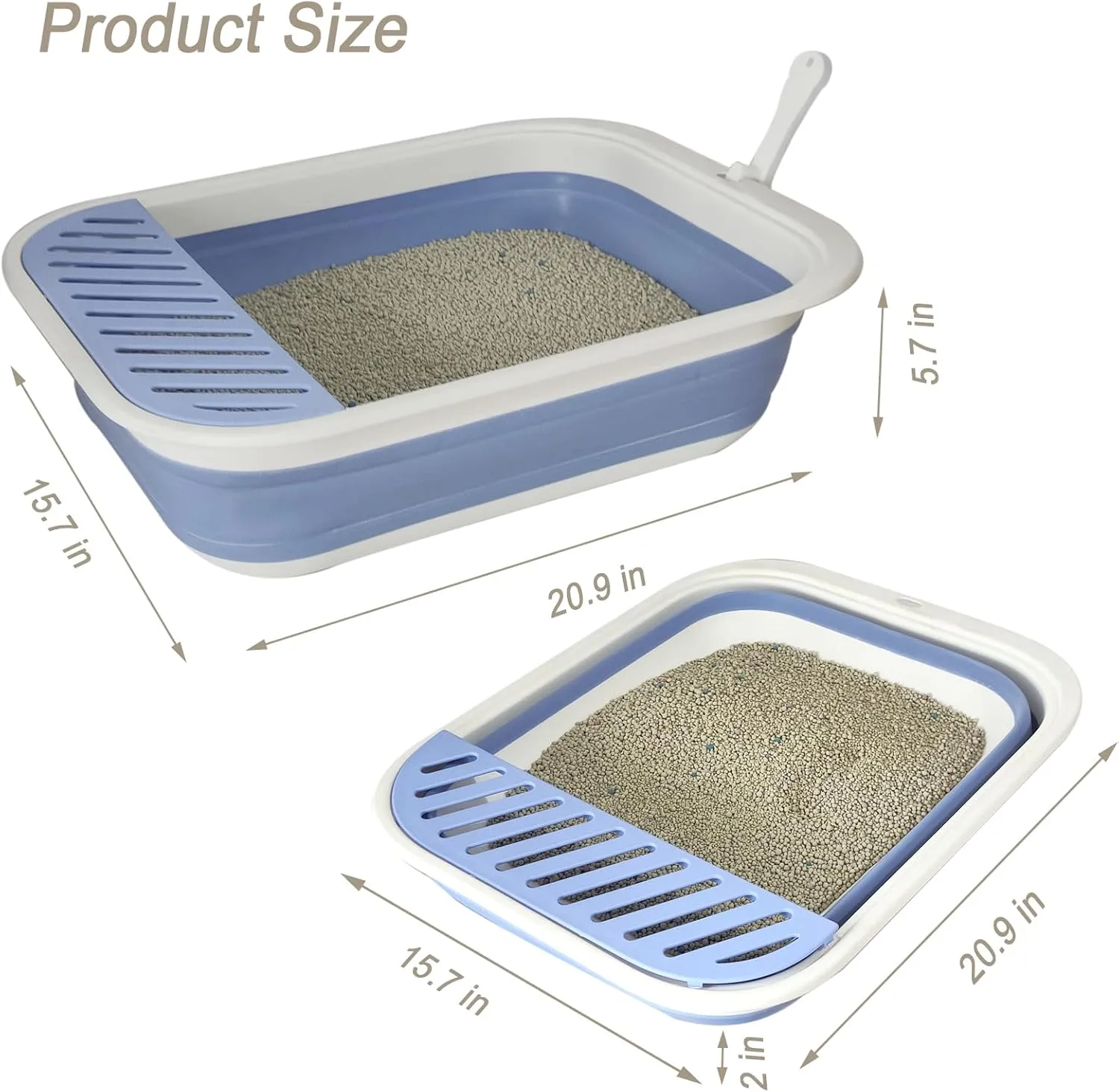 Senior Cat Litter Boxes, Collapsible Open Low Entry Cat Litter Pan with Scoop Travel Cat Potty Pan Foldable Pet Toilet for Sick Disabled Older Elderly Cats 20.9x15.7x5.7 inch
