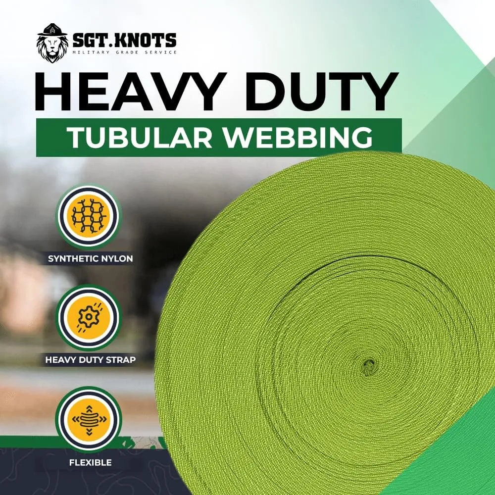 SGT KNOTS Bluewater Tubular Nylon Webbing – 1 Inch Heavy Duty Firefighter & Rescue Webbing – CE/UIAA Certified, Durable & Flexible for Anchor Slings, Tow Straps, Crafting