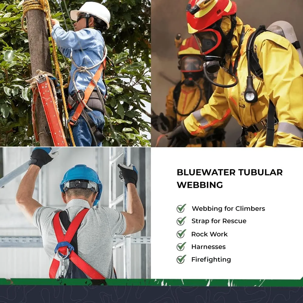 SGT KNOTS Bluewater Tubular Nylon Webbing – 1 Inch Heavy Duty Firefighter & Rescue Webbing – CE/UIAA Certified, Durable & Flexible for Anchor Slings, Tow Straps, Crafting