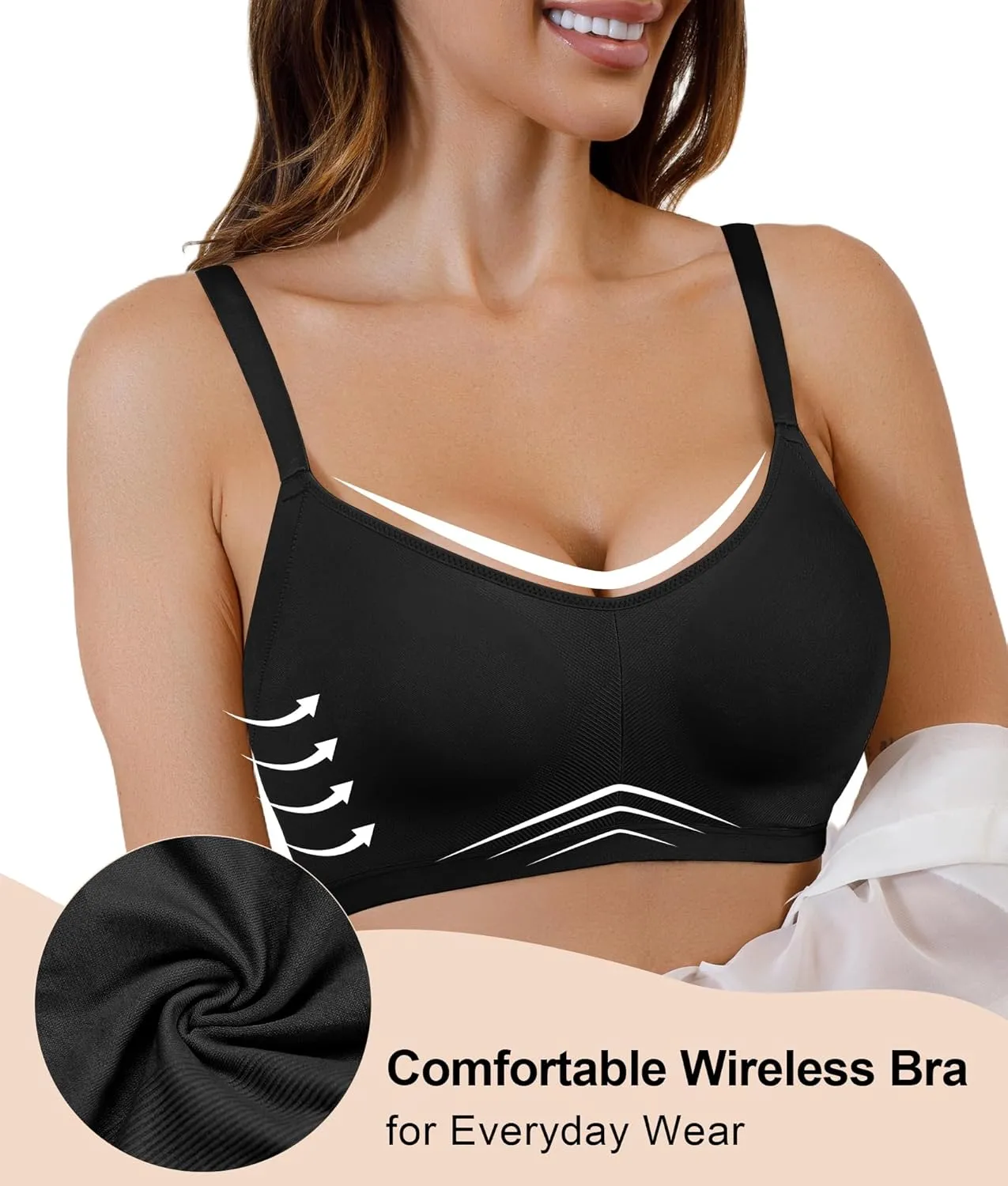 SHAPERX Women's Wireless Seamless Bra No Dig Comfort Lightly Lined Full Coverage Bralette for Daily Wear