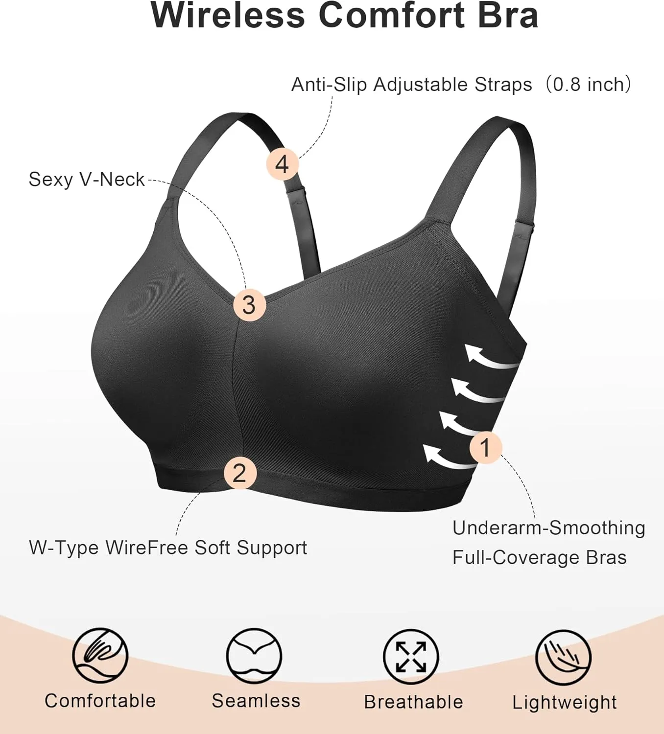 SHAPERX Women's Wireless Seamless Bra No Dig Comfort Lightly Lined Full Coverage Bralette for Daily Wear
