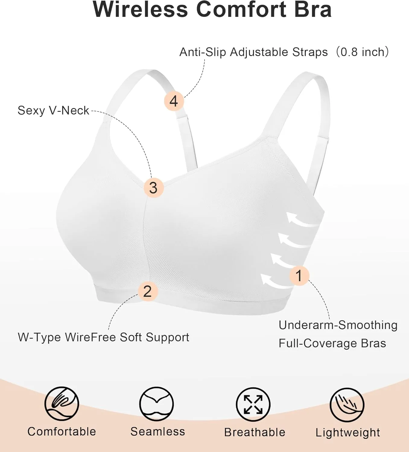 SHAPERX Women's Wireless Seamless Bra No Dig Comfort Lightly Lined Full Coverage Bralette for Daily Wear