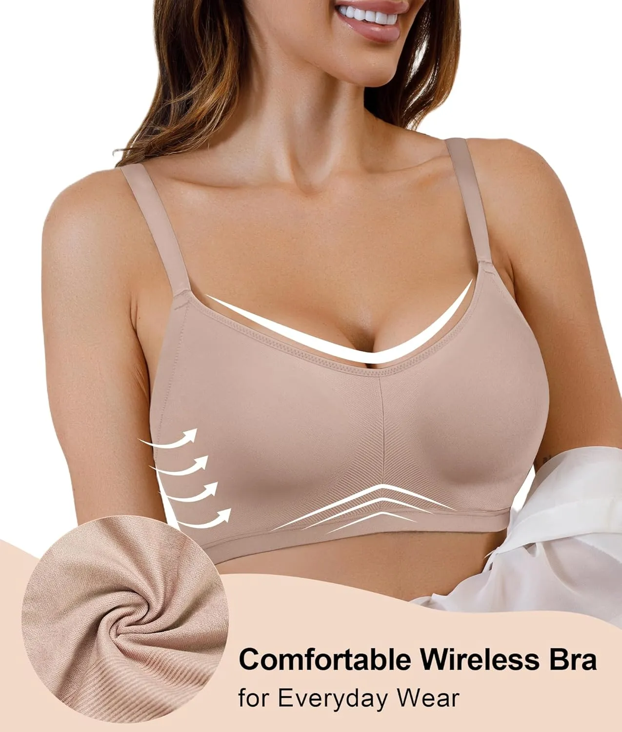 SHAPERX Women's Wireless Seamless Bra No Dig Comfort Lightly Lined Full Coverage Bralette for Daily Wear