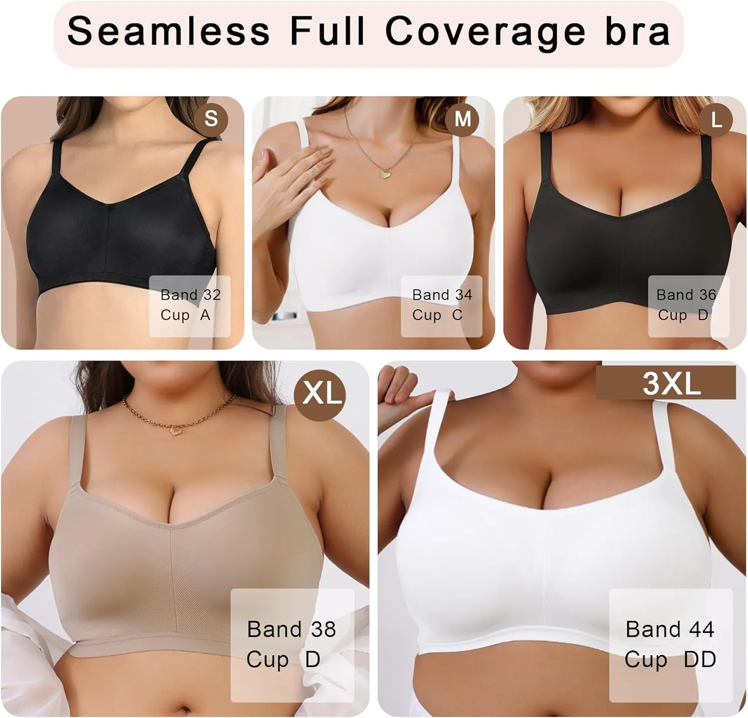 SHAPERX Women's Wireless Seamless Bra No Dig Comfort Lightly Lined Full Coverage Bralette for Daily Wear