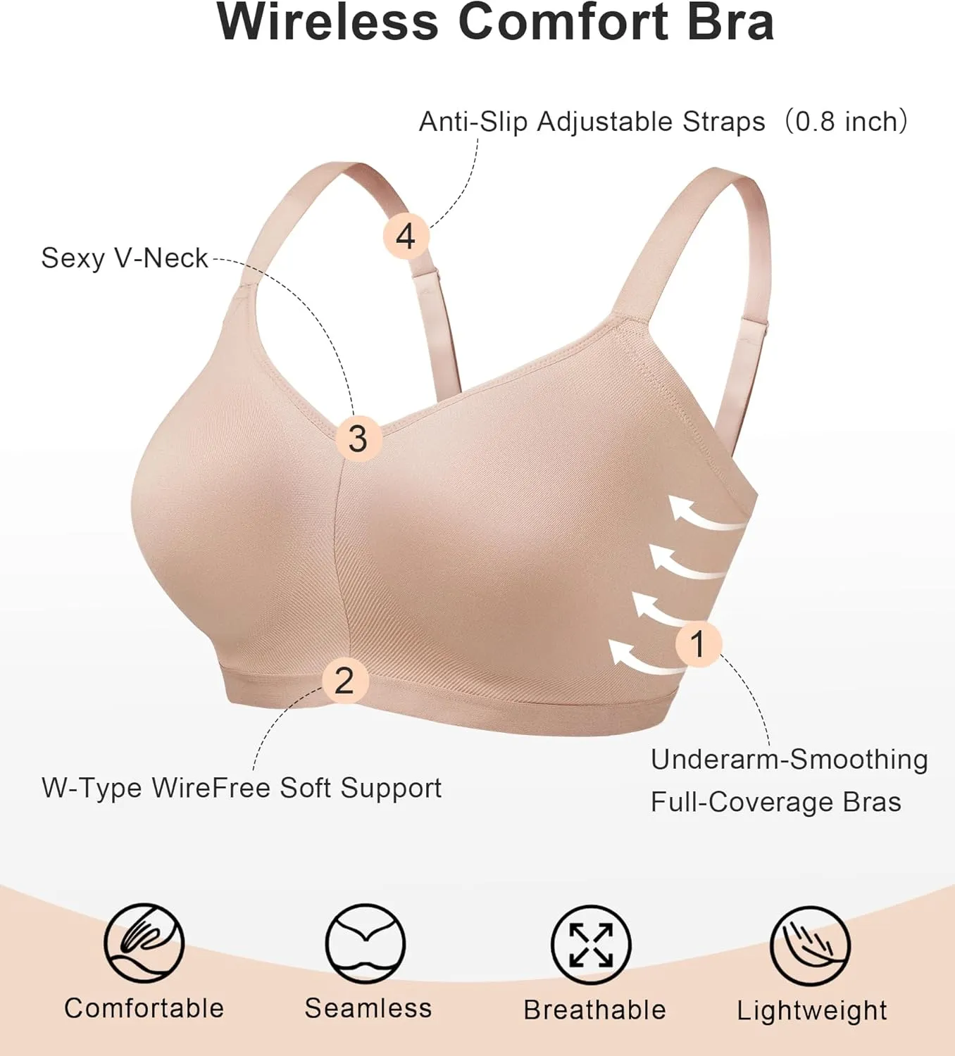SHAPERX Women's Wireless Seamless Bra No Dig Comfort Lightly Lined Full Coverage Bralette for Daily Wear