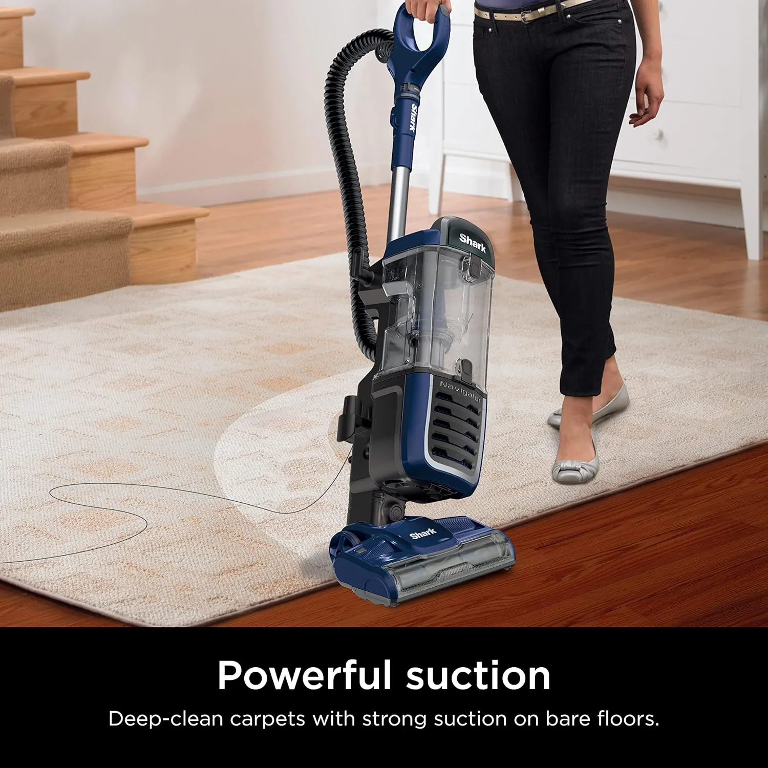 Shark NV151 Navigator Swivel Pro Complete Upright Vacuum with HEPA Filtration, Swivel Steering, Pet Power Brush, Crevice Tool & Upholstery Tool, for Pet Hair & Multi-Surface Cleaning, Navy