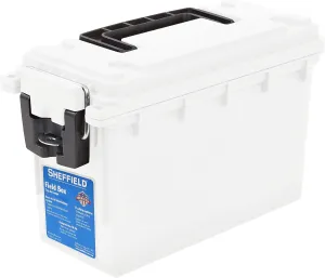 Sheffield 12634 Field Box, Pistol, Rifle, or Shotgun Ammo Storage Box, Tamper-Proof Locking Ammo Can, Water Resistant, Made in The U.S.A, Stackable, White