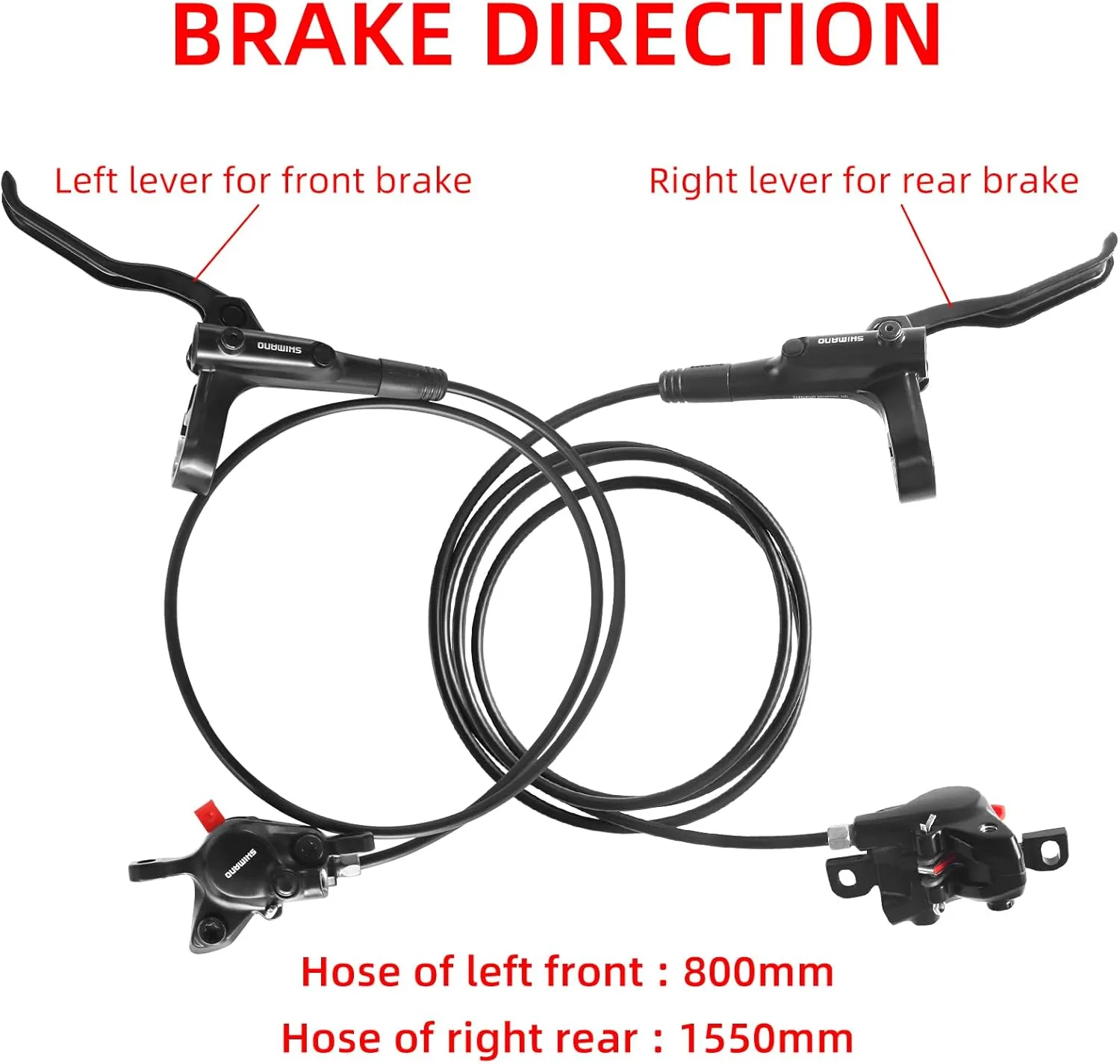 Shiman0 MT200 MTB Hydraulic Disc Brakes Set Left Front 800mm Right Rear 1550mm Mountain Bike Hydraulic Brake Mountain Bike Bicycle Disc Brake 2 Piston