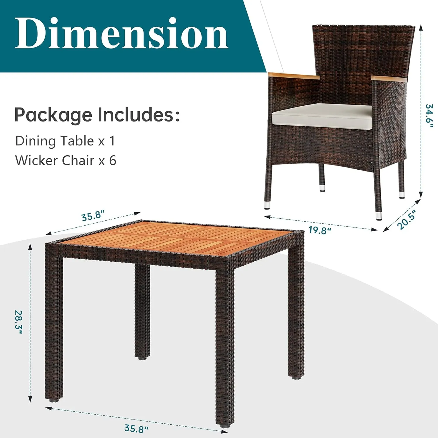 Shintenchi 5 Piece Patio Dining Set, Wicker Patio Conversation Set with Wood Table Top, Outdoor Table and Chairs with Soft Cushions for Backyard, Deck and Garden, Brown Rattan