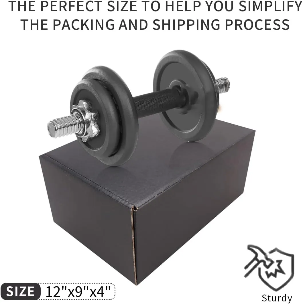 Shipping Boxes,12"x9"x4" Black Corrugated Cardboard Boxes, Which is Anti-Impact Come with Exquisite Sealing Label.Suitable E-Commerce Packaging, Shipping Packaging.