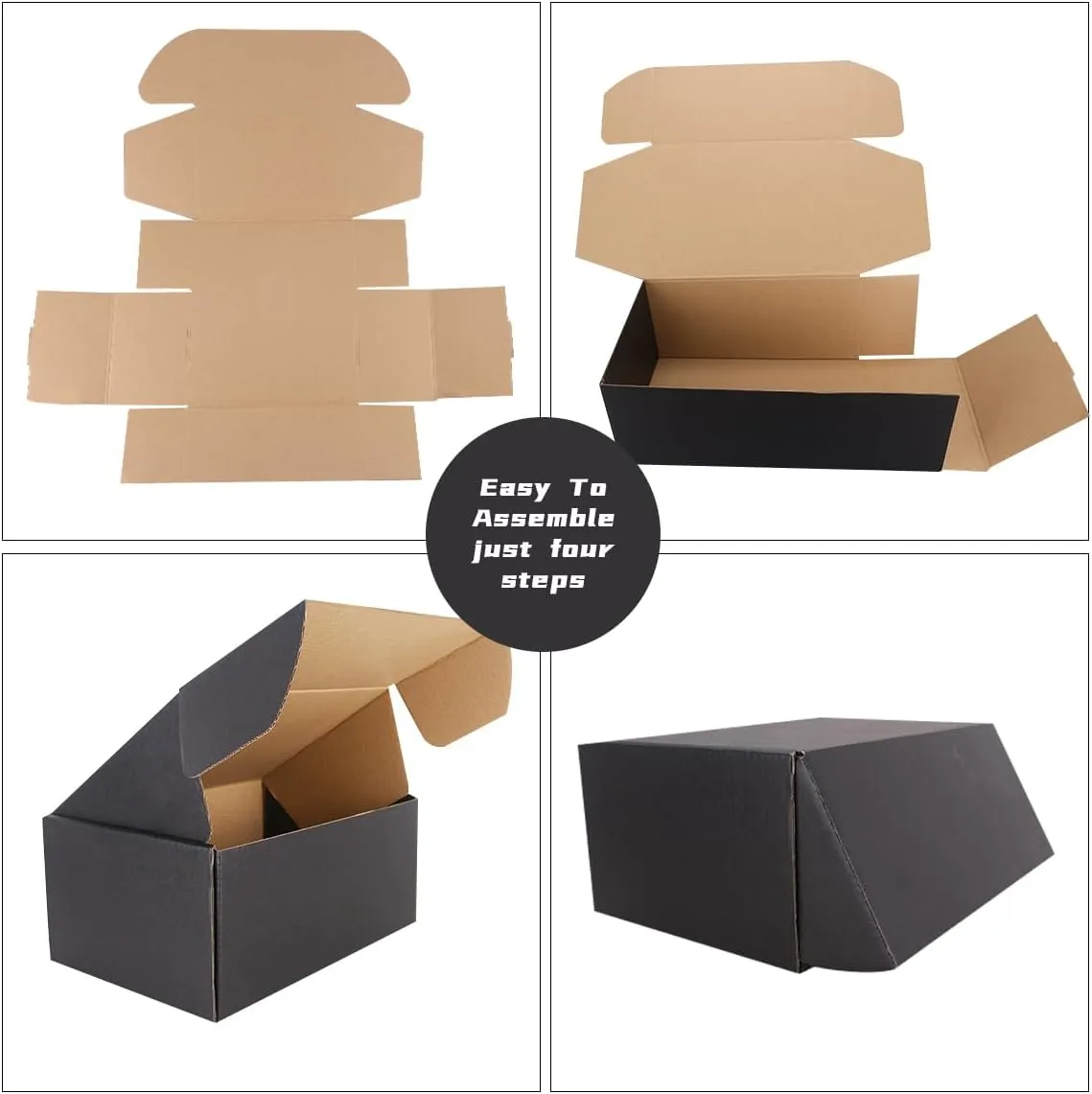 Shipping Boxes,12"x9"x4" Black Corrugated Cardboard Boxes, Which is Anti-Impact Come with Exquisite Sealing Label.Suitable E-Commerce Packaging, Shipping Packaging.