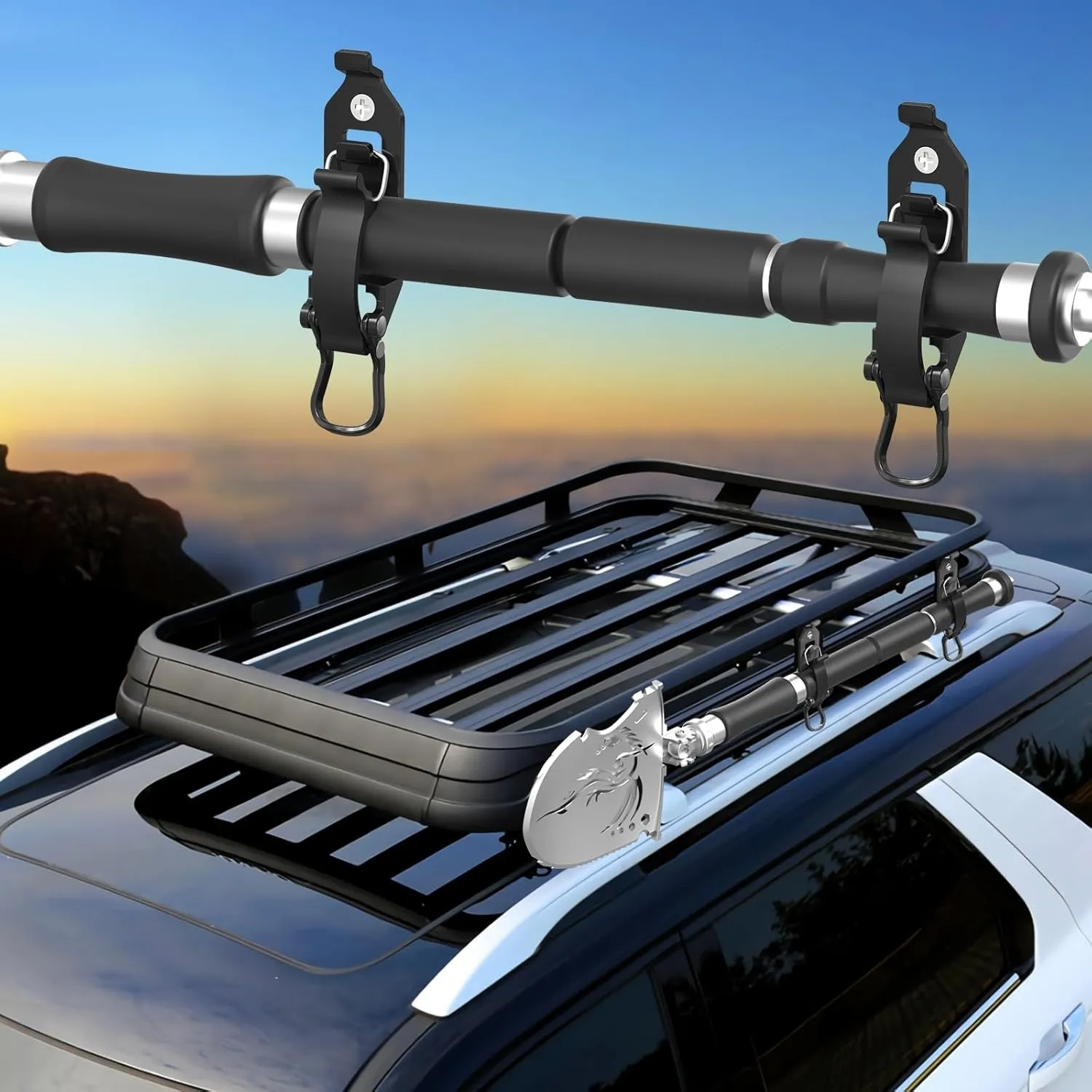 Shovel Mount for Roof Rack / Truck Bed, Truck Jeep Offroad Roof Rack Axe Shovel Mount, Shovel Holder for Truck & Quick Fist Clamps Fit 0.67" to 1.57" D Tools- Black 4PCS