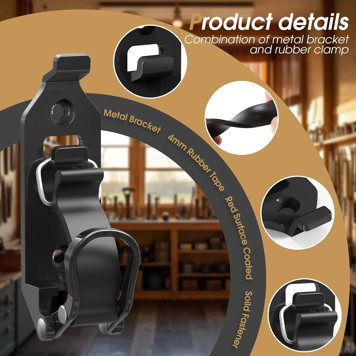 Shovel Mount for Roof Rack / Truck Bed, Truck Jeep Offroad Roof Rack Axe Shovel Mount, Shovel Holder for Truck & Quick Fist Clamps Fit 0.67" to 1.57" D Tools- Black 4PCS