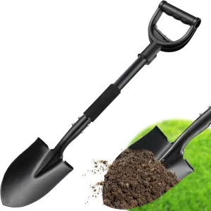 Shovel, Small Garden Shovels for Digging Gardening Heavy Duty, 31 inches Kids Sand Beach Shovel with D-Handle, Round Point Blade, Comfort Grip, Camping, Off Road Short Mini Metal Spade