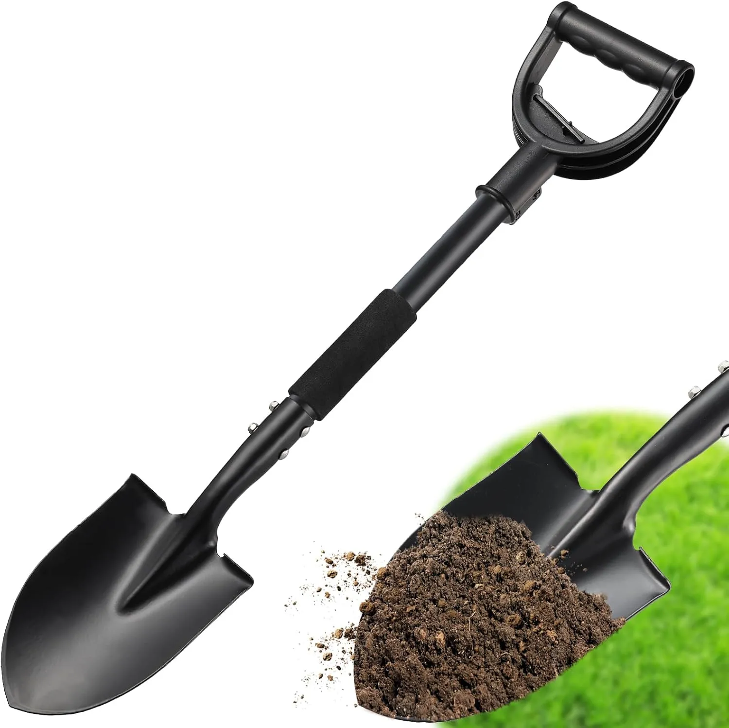 Shovel, Small Garden Shovels for Digging Gardening Heavy Duty, 31 inches Kids Sand Beach Shovel with D-Handle, Round Point Blade, Comfort Grip, Camping, Off Road Short Mini Metal Spade