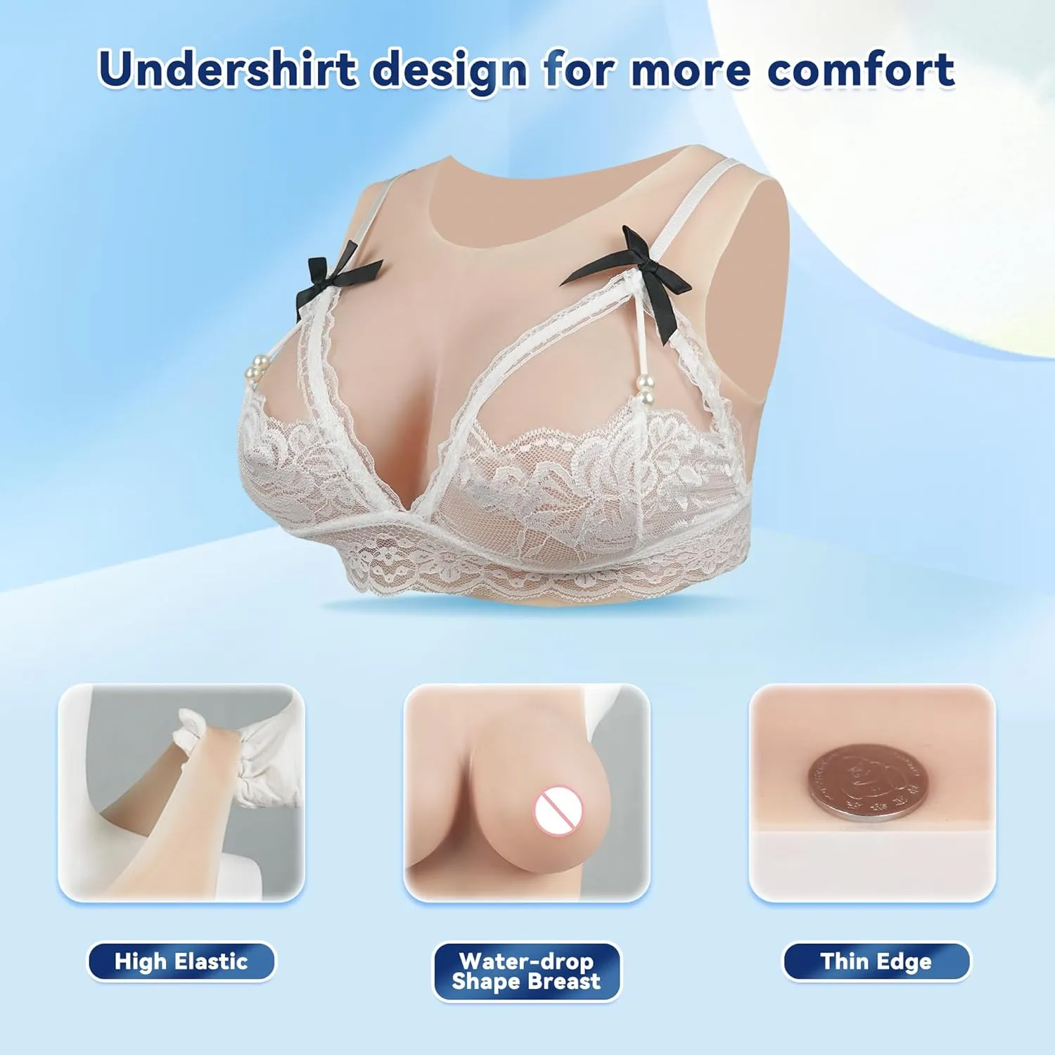 Silicone Breastplate Fake Boobs B-G Cup Round Collar Realistic Breast Forms for Crossdressers Transgender Drag Queen