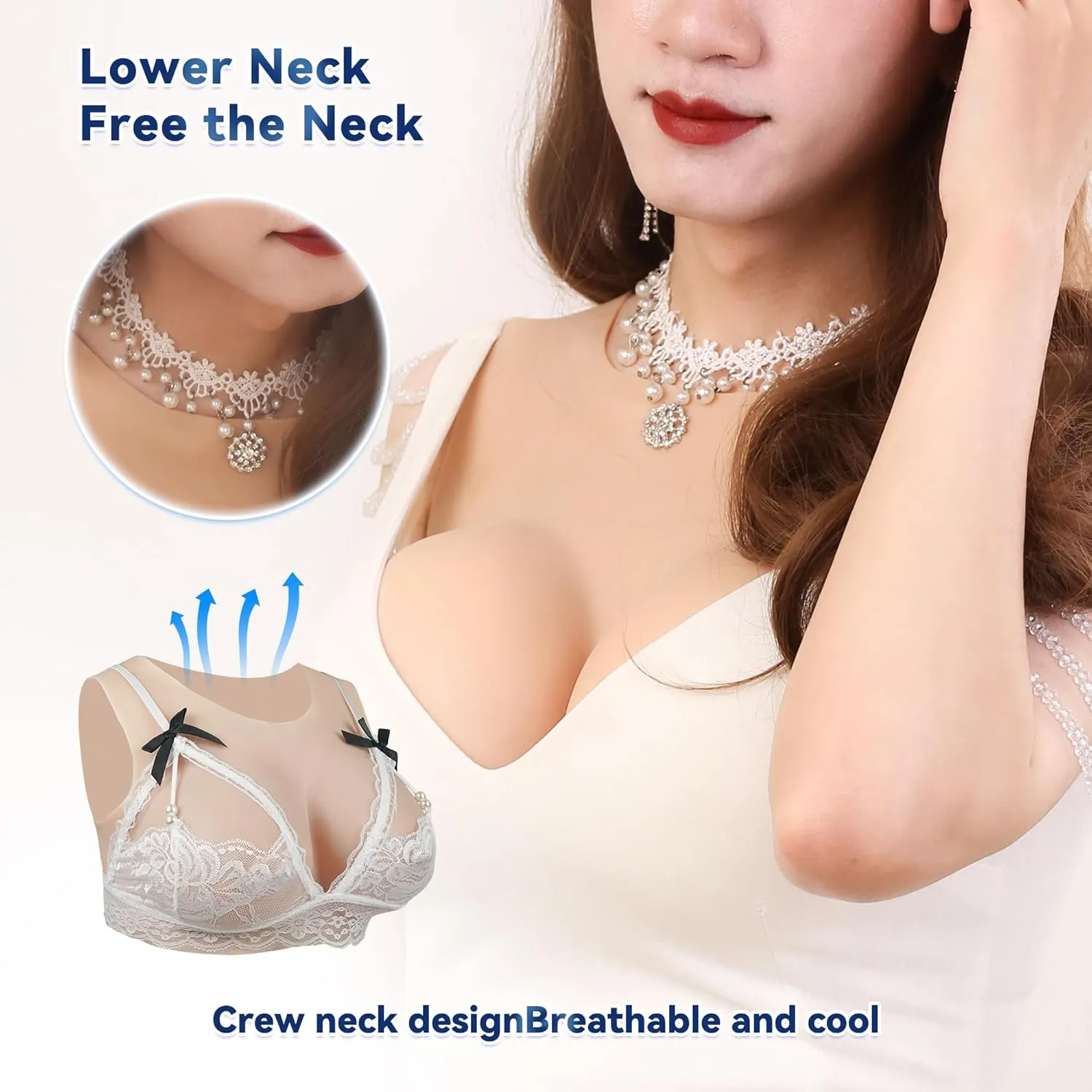 Silicone Breastplate Fake Boobs B-G Cup Round Collar Realistic Breast Forms for Crossdressers Transgender Drag Queen