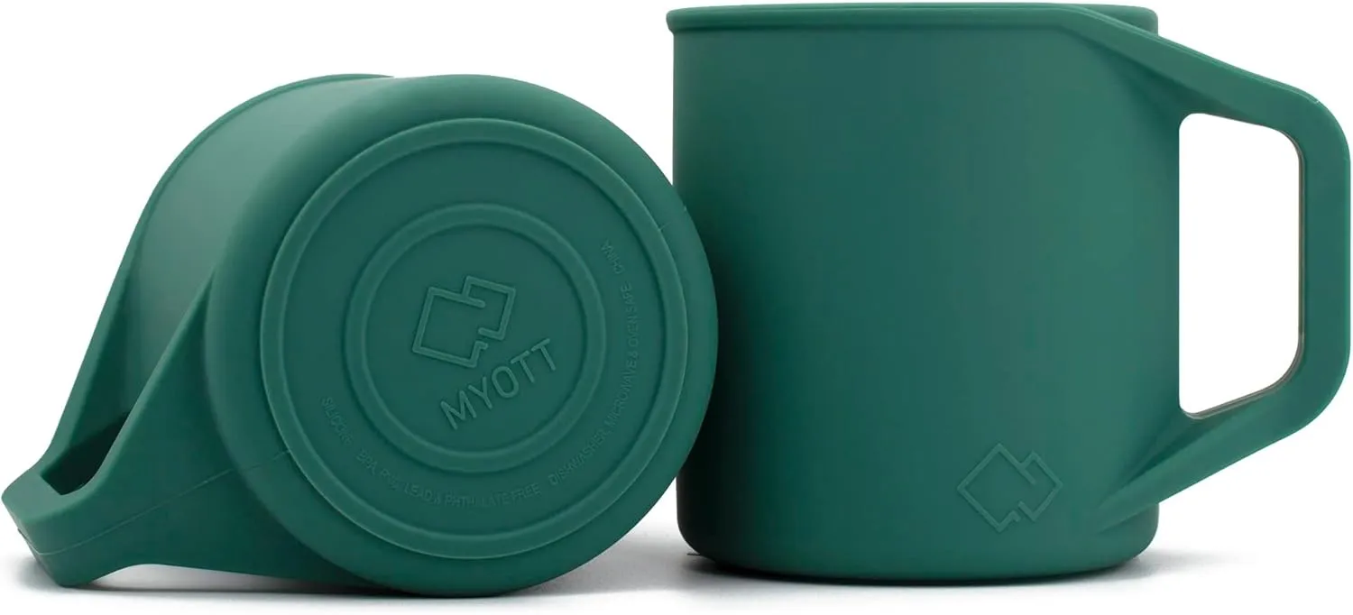 Silicone Coffee Cup - Food Grade Silicone Camping Mug with Handle - Portable, Collapsible Coffee Mug - BPA Free, Dishwasher Safe and Microwave Safe 12- oz (Evergreen, 1 Pack)