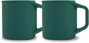 Silicone Coffee Cup - Food Grade Silicone Camping Mug with Handle - Portable, Collapsible Coffee Mug - BPA Free, Dishwasher Safe and Microwave Safe 12- oz (Evergreen, 2 Pack)