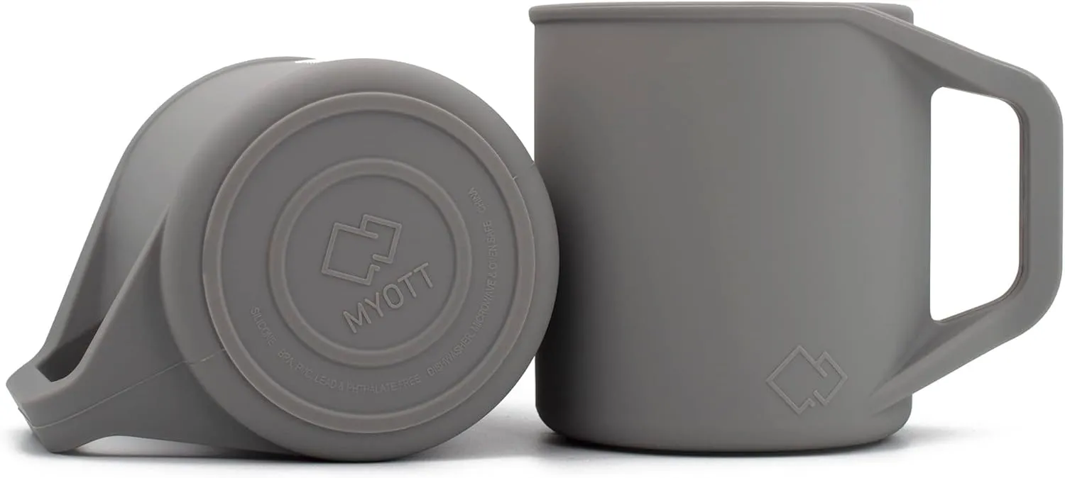 Silicone Coffee Cup - Food Grade Silicone Camping Mug with Handle - Portable, Collapsible Coffee Mug - BPA Free, Dishwasher Safe and Microwave Safe 12- oz (Granite Gray, 2 Pack)
