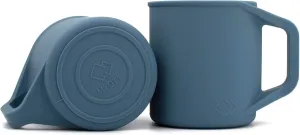 Silicone Coffee Cup - Food Grade Silicone Camping Mug with Handle - Portable, Collapsible Coffee Mug - BPA Free, Dishwasher Safe and Microwave Safe 12- oz (Slate Blue, 2 Pack)
