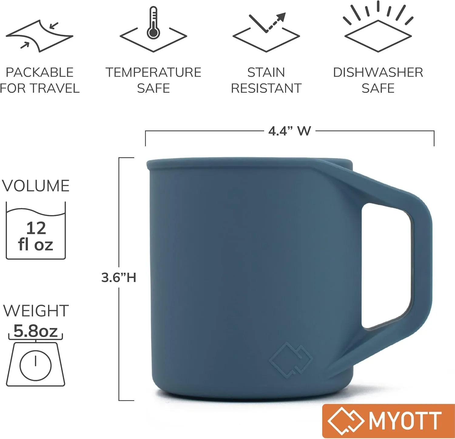 Silicone Coffee Cup - Food Grade Silicone Camping Mug with Handle - Portable, Collapsible Coffee Mug - BPA Free, Dishwasher Safe and Microwave Safe 12- oz (Slate Blue, 2 Pack)