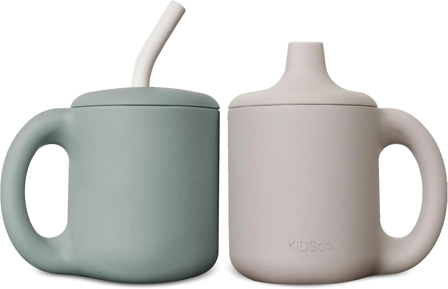 Silicone Sippy Cups for Toddlers 1-3 and Training Sippy Cup for 6 month old | Soft Spout and Staw Lid Toddler Cups | Unbreakable Easy Grip Sippy Cups Spill Proof 5oz/150ml (Green and Cream)