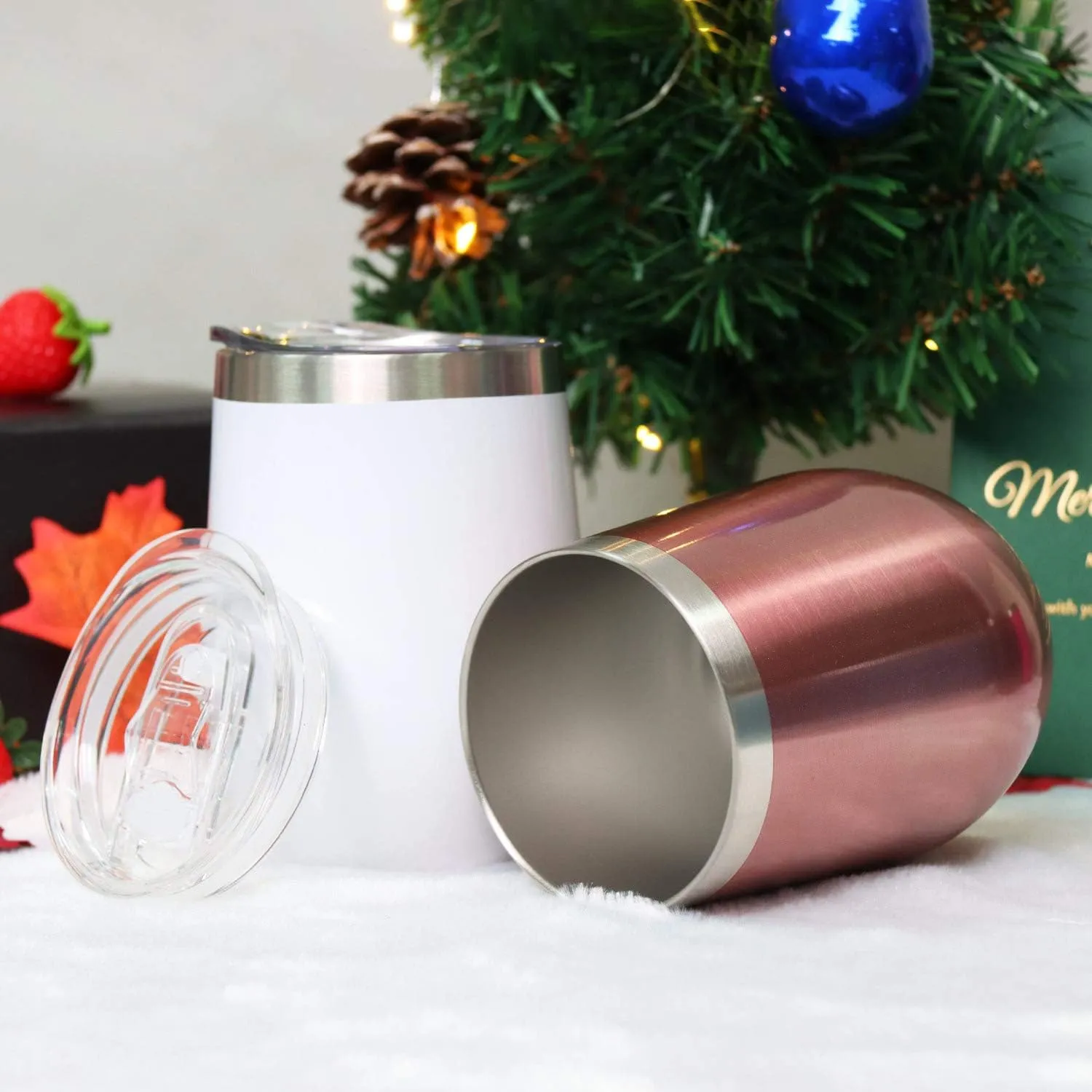 Sivaphe 4 Pack Insulated Tumbler Wine Glass with Sliding Lid 12 fl.oz Double-Wall Vacuum Travel Mug Stainless Steel Unbreakable Ice Hot Drinking Cups for Coffee Cream