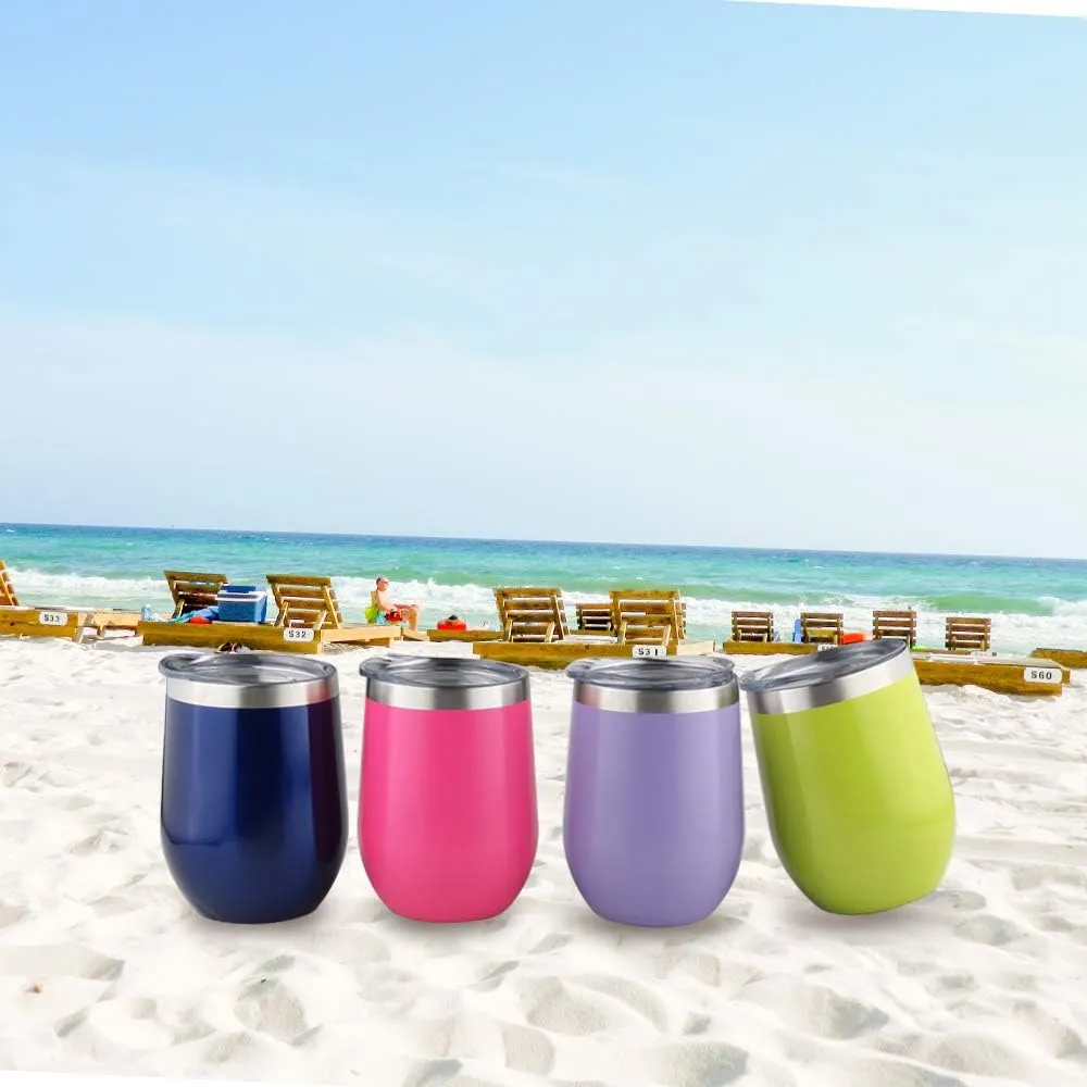 Sivaphe 4 Pack Travel Coffee Mugs 12OZ Vacuum Insulated Wine Tumblers with Lid Unbreakable Whisky/Cocktails/Ice Cream Bulk Drinking Cups