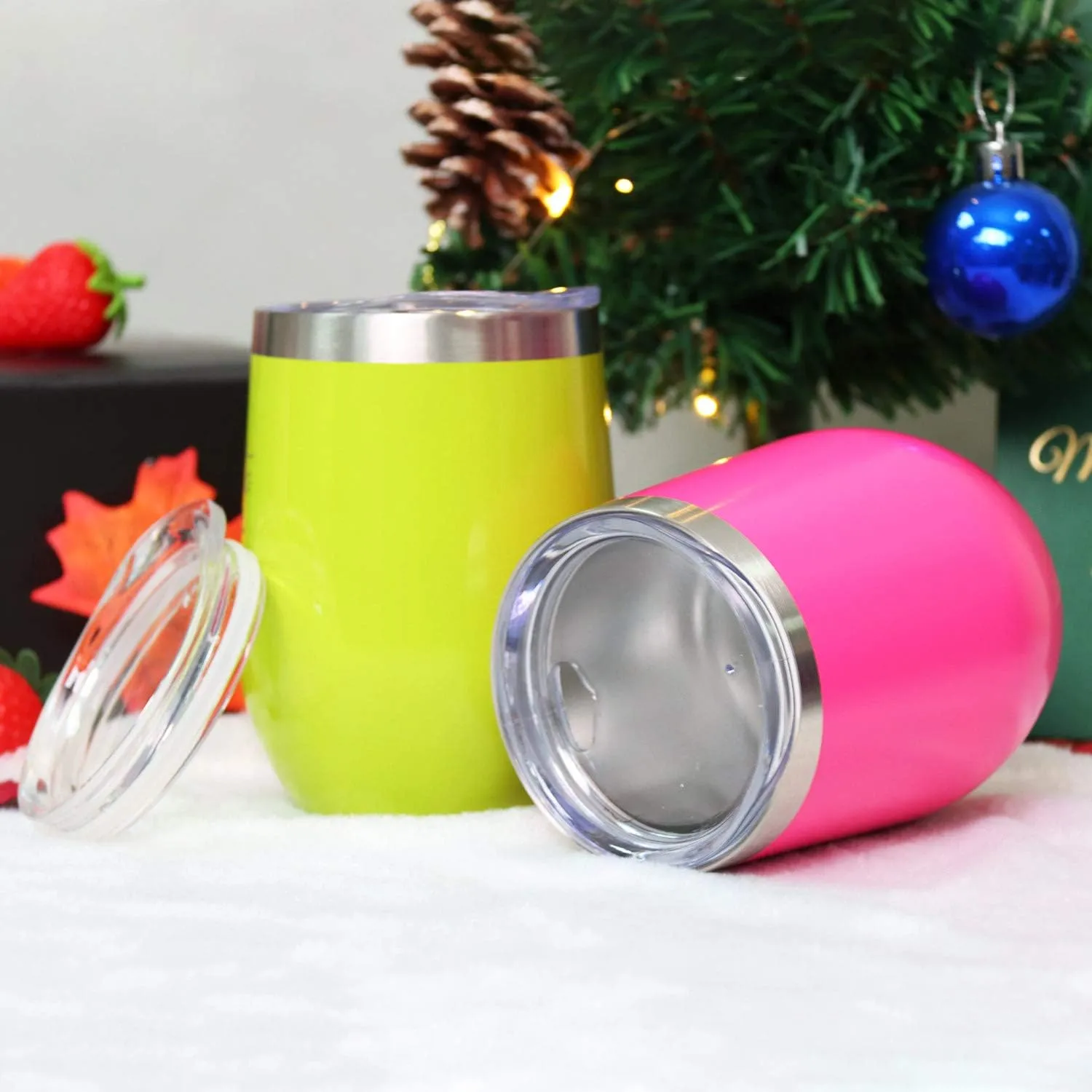 Sivaphe 4 Pack Travel Coffee Mugs 12OZ Vacuum Insulated Wine Tumblers with Lid Unbreakable Whisky/Cocktails/Ice Cream Bulk Drinking Cups