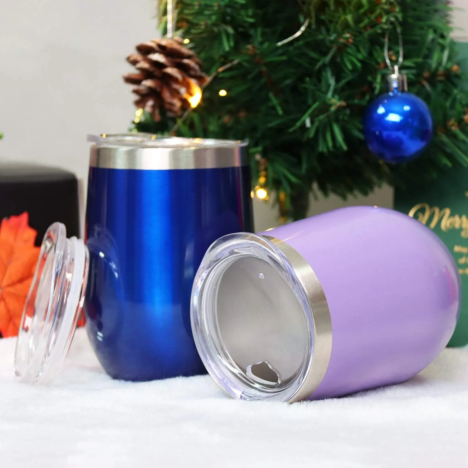 Sivaphe 4 Pack Travel Coffee Mugs 12OZ Vacuum Insulated Wine Tumblers with Lid Unbreakable Whisky/Cocktails/Ice Cream Bulk Drinking Cups