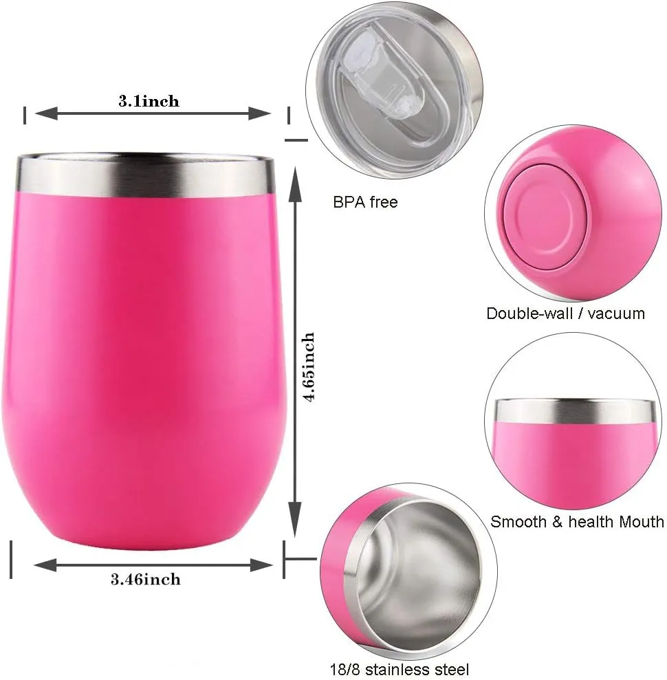 Sivaphe 4 Pack Travel Coffee Mugs 12OZ Vacuum Insulated Wine Tumblers with Lid Unbreakable Whisky/Cocktails/Ice Cream Bulk Drinking Cups