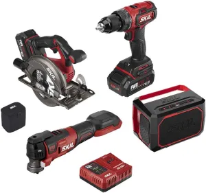 SKIL PWR CORE 20 Brushless 20V 4-Tool Combo Kit, Included 2.0Ah Lithium Battery, 4.0Ah Lithium Battery and PWR JUMP Charger - CB7440-21
