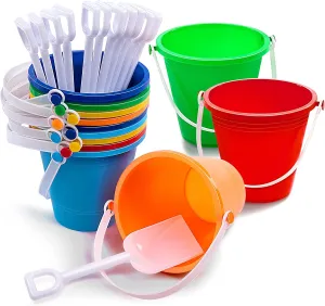 Sloosh 12 Sets Sand Buckets with Shovels for Kids Beach Pails Toys Party Favors Pail Set Plastic Bucket with Handles