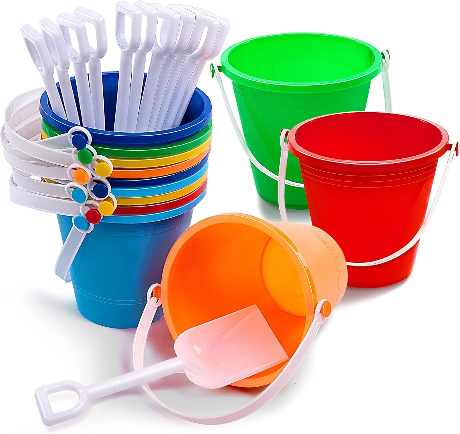 Sloosh 12 Sets Sand Buckets with Shovels for Kids Beach Pails Toys Party Favors Pail Set Plastic Bucket with Handles