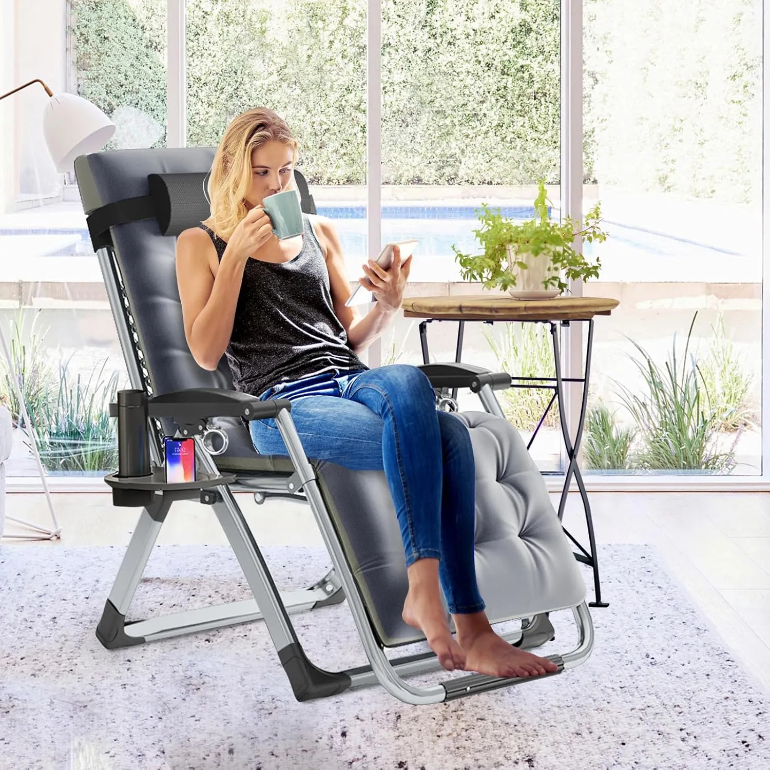 Slsy Comfy Folding Chair, Folding Reclining Lounge Chair with Removable Cushion for Living Room, Flexible Patio Recliner Folding Chairs for Indoor and Outdoor