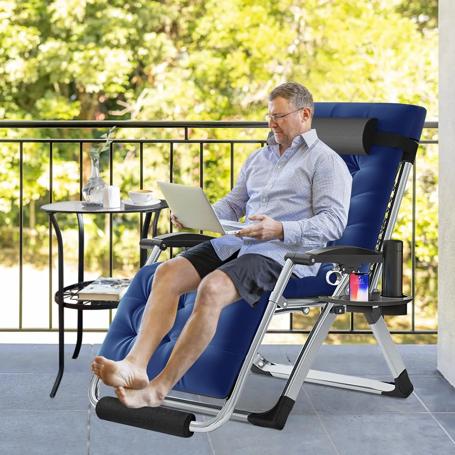 Slsy Comfy Folding Chair, Folding Reclining Lounge Chair with Removable Cushion for Living Room, Flexible Patio Recliner Folding Chairs for Indoor and Outdoor