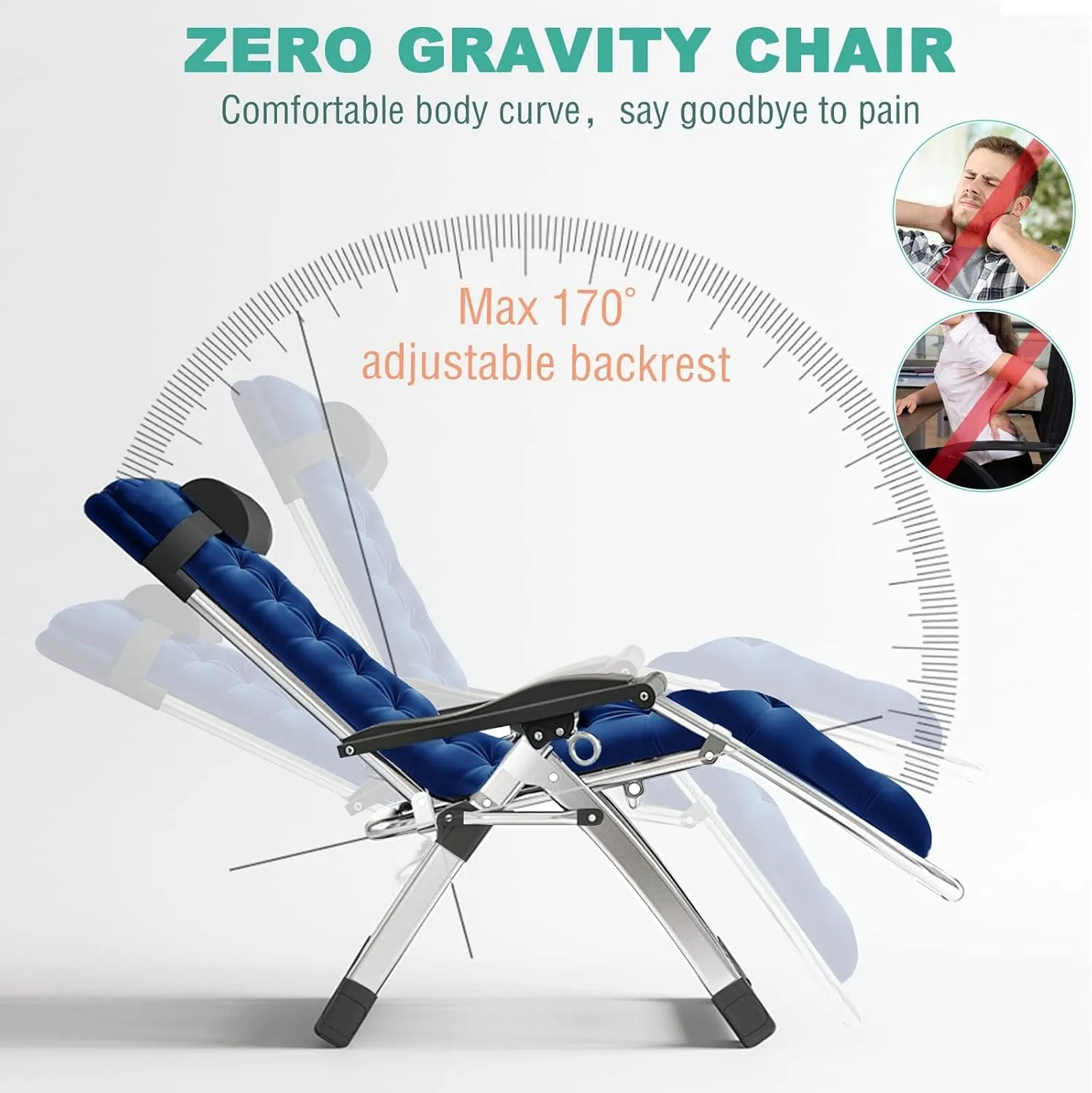 Slsy Comfy Folding Chair, Folding Reclining Lounge Chair with Removable Cushion for Living Room, Flexible Patio Recliner Folding Chairs for Indoor and Outdoor