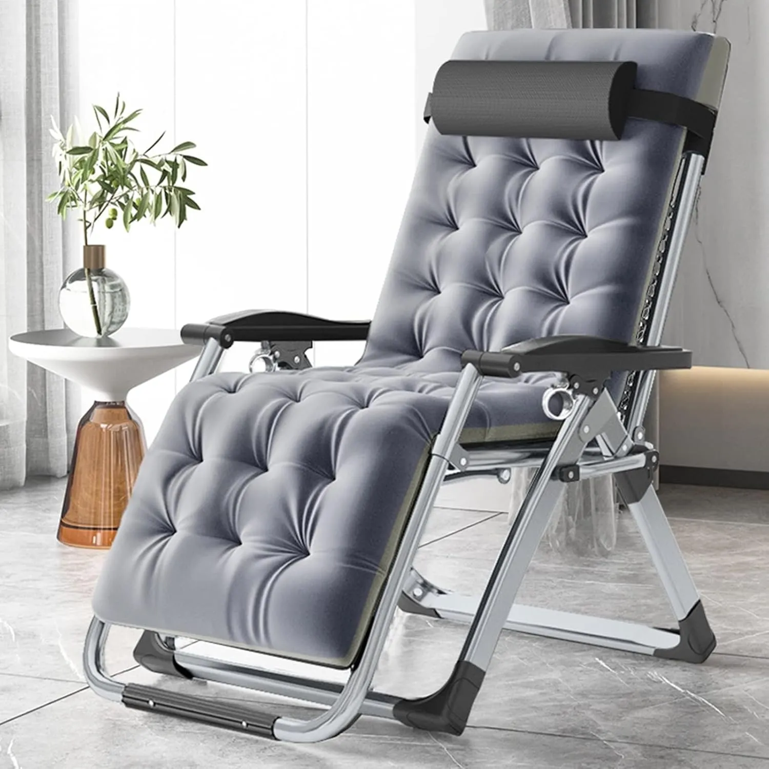 Slsy Comfy Folding Chair, Folding Reclining Lounge Chair with Removable Cushion for Living Room, Flexible Patio Recliner Folding Chairs for Indoor and Outdoor