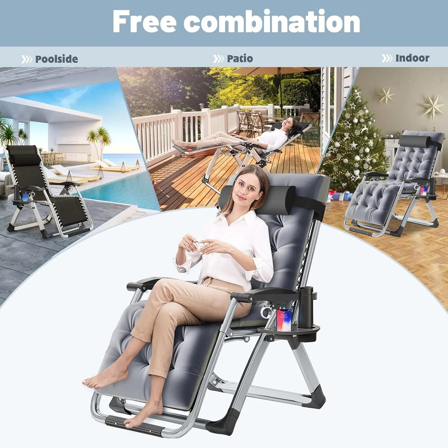Slsy Comfy Folding Chair, Folding Reclining Lounge Chair with Removable Cushion for Living Room, Flexible Patio Recliner Folding Chairs for Indoor and Outdoor