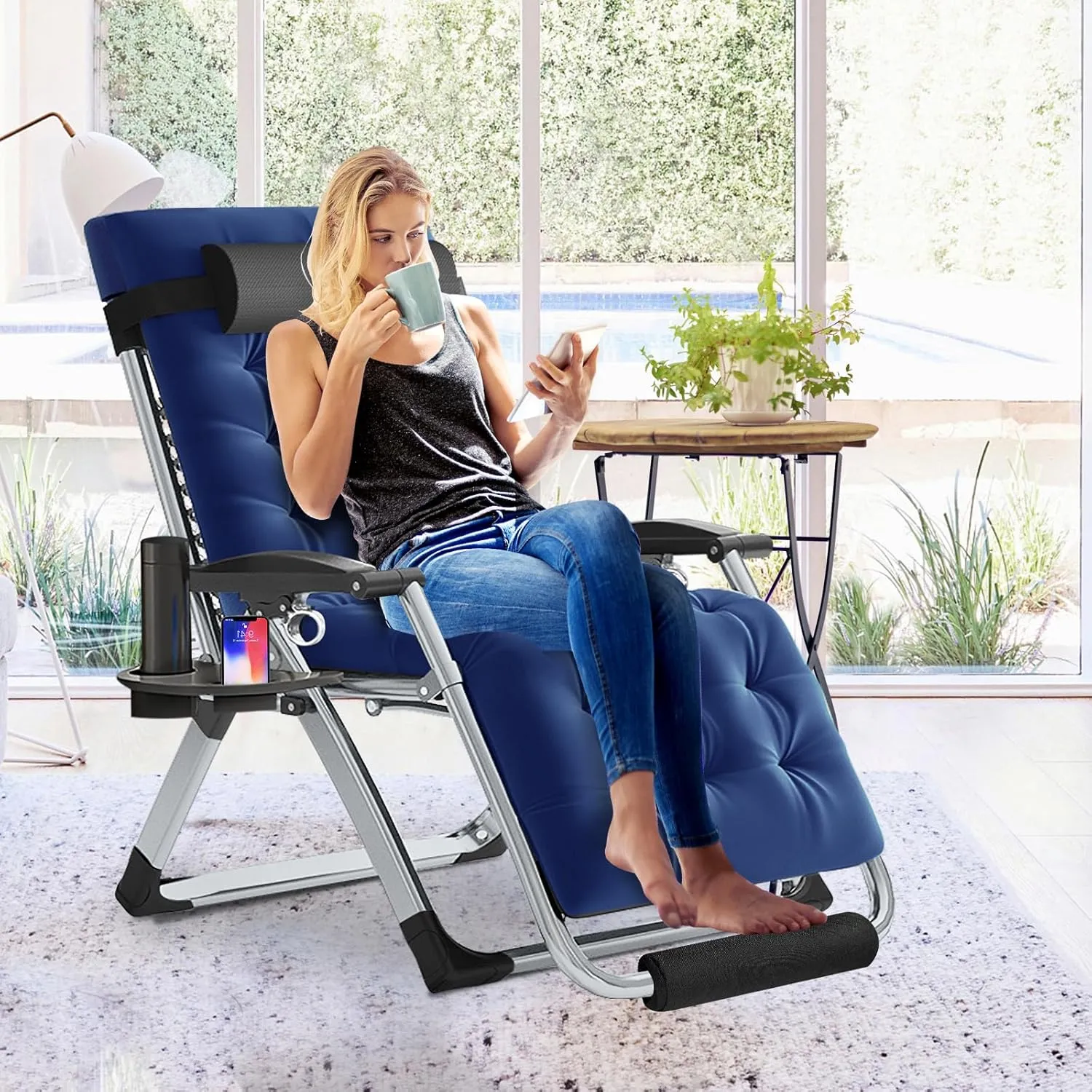 Slsy Comfy Folding Chair, Folding Reclining Lounge Chair with Removable Cushion for Living Room, Flexible Patio Recliner Folding Chairs for Indoor and Outdoor