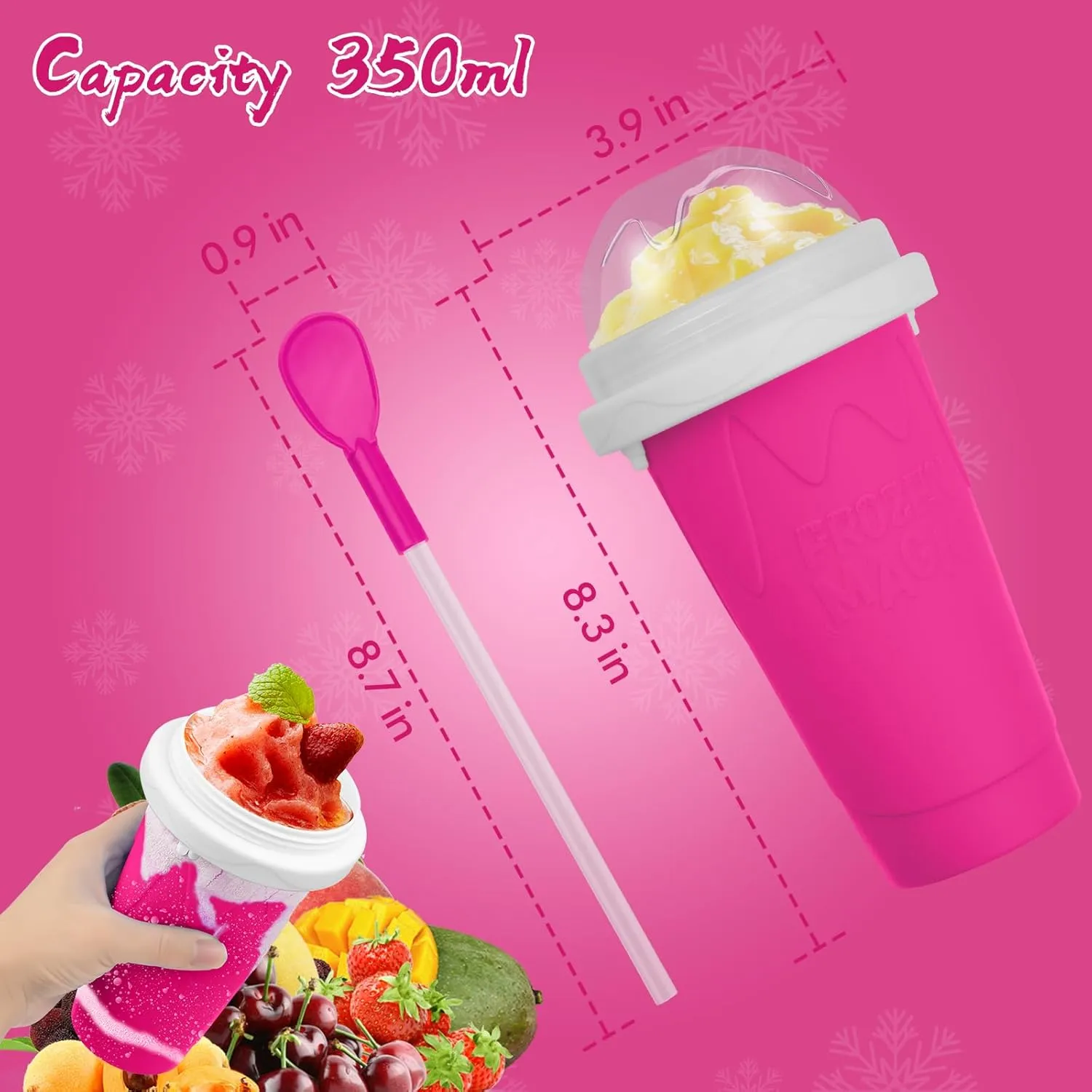 Slushie Maker Cup, Magic Quick Frozen Smoothies Cups for Homemade Milk Shake Ice Cream Maker, Cooling Cup, Double Layer Squeeze Slushy Maker Cups, Birthday Gifts for Friends,Family(Pink)